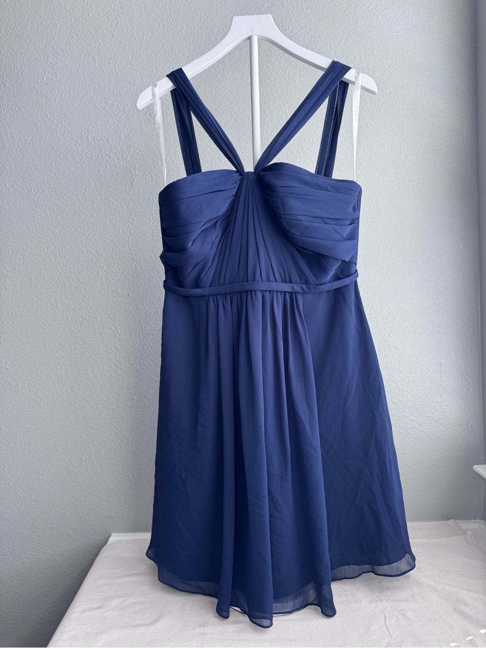 David’s Bridal Navy Chiffon Bridesmaid Dress Ruched Empire Waist